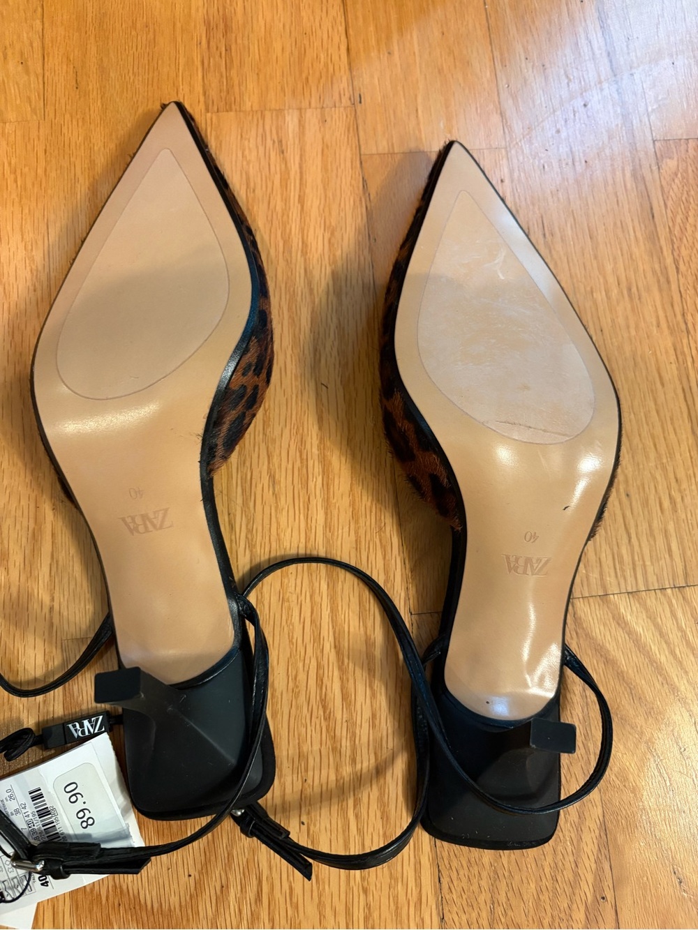 NWT Zara Leopard-Print Pointed Slingback Heels - Brown/Black - Size 40/US 9 - Picture 6 of 12